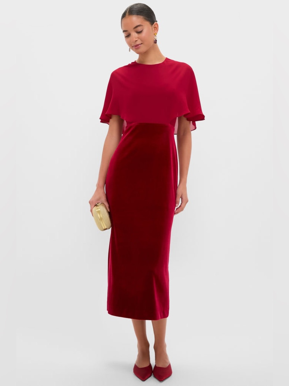 NWT TUCKERNUCK Cranberry Velvet Chiffon Mixed Media Cape Leah Dress SIZE 10